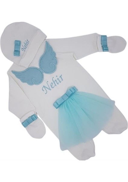 Isimli Hastane Çıkışı 3 Lü Set Melek Kanatlı Mint Yeşili
