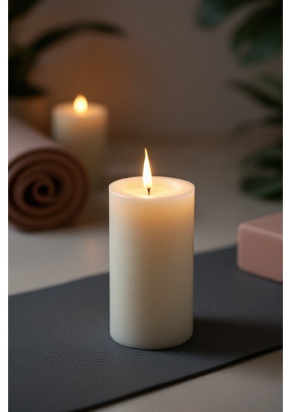 El Işçiliği Hand Made Kütük Silindir Mum Krem Renk 5 cm Genişlik 20 cm Uzunluk Vanilya Kokulu fırsatları