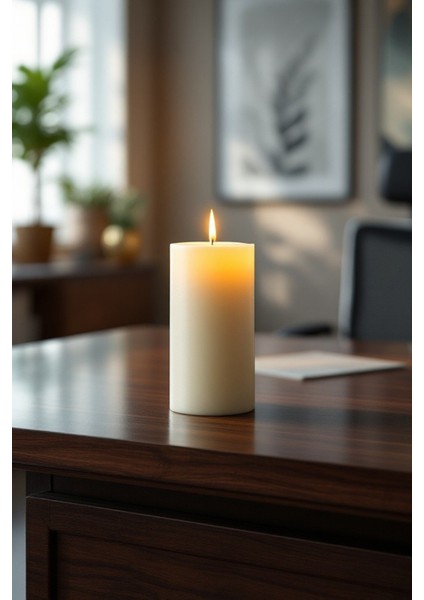 El Işçiliği Hand Made Kütük Silindir Mum Krem Renk 5 cm Genişlik 20 cm Uzunluk Vanilya Kokulu indirimleri