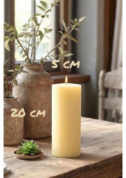 El Işçiliği Hand Made Kütük Silindir Mum Krem Renk 5 cm Genişlik 20 cm Uzunluk Kahve Aroması Kokulu