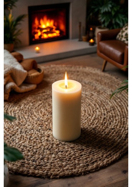 El Işçiliği Hand Made Kütük Silindir Mum Krem Renk 5 cm Genişlik 25 cm Uzunluk Kahve Aroması Kokulu indirimleri