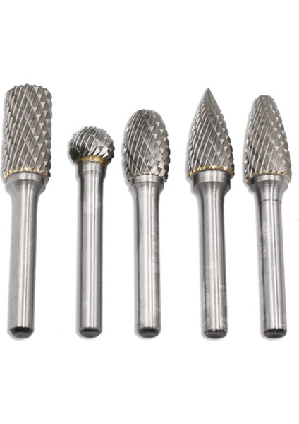 Karbür Döner Freze Seti 12MM Kafa Şaftlı Çift Kesimli Dosya Matkap Uçları, Parlatma, Gravür, Delme, 5'li Paket (Yurt Dışından)
