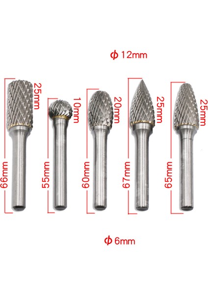 Karbür Döner Freze Seti 12MM Kafa Şaftlı Çift Kesimli Dosya Matkap Uçları, Parlatma, Gravür, Delme, 5'li Paket (Yurt Dışından) fiyatları