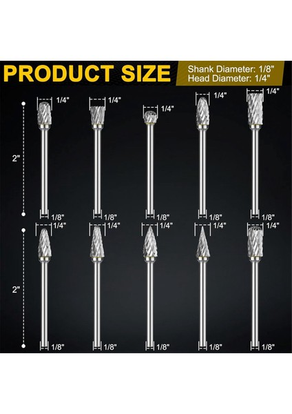 Karbür Freze Seti Dremel Döner 1/8 Inç Şaft 10 Adet Kalıp Taşlama Makinesi Döner Alet Raspa Uçları Aksesuarları ile Uyumlu (Yurt Dışından) modelleri