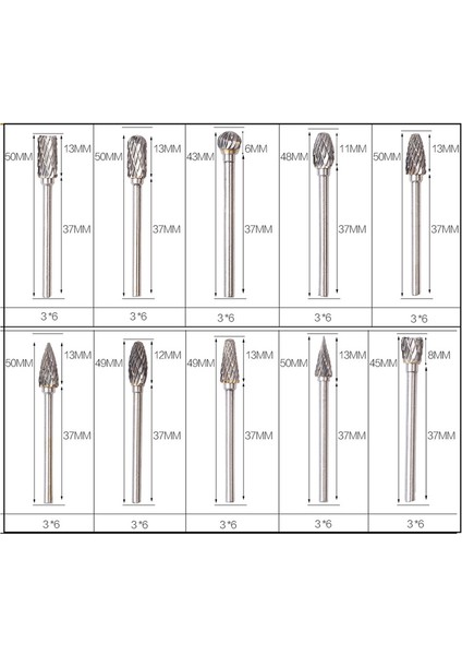 10 Adet Karbür Dosya Seti 3x6 Çift Taneli Tungsten Çelik Taşlama Kafası Elektrikli Taşlama Aksesuarları (Yurt Dışından)