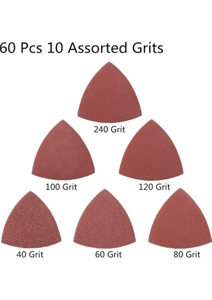 60 Adet Üçgen Kanca ve Döngü Üçgen Zımpara Kağıdı, Fit 3-1/8 Inç Salınımlı Çok Amaçlı Zımpara Pedi, Çeşitli 40 60 80 100 120 240 Grit (Yurt Dışından)