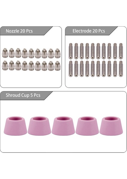 45PK Plazma Kesici Torç Sarf Malzemeleri Elektrot Nozulları Bardak Seti Ag-60 Sg-55 Wsd-60 Fit Cut-60 Lgk-60 Plazma Kesici (Yurt Dışından)