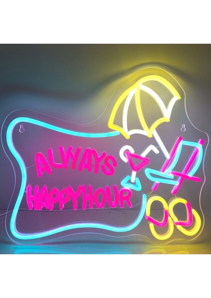 Neon LED Dekoratif Aydınlatma -Always Happyhour, 70X55CM-