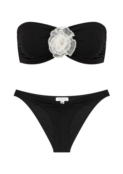 Çiçek Detaylı Siyah Straplez Bikini Takım