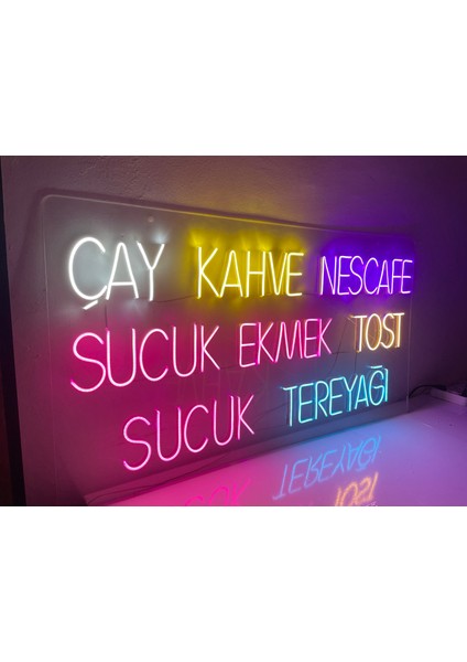 Neon LED Dekoratif Aydınlatma -Çay Kahve Nescafe Sucuk Ekmek Tost Tereyeağı, 130X70CM- fiyatları