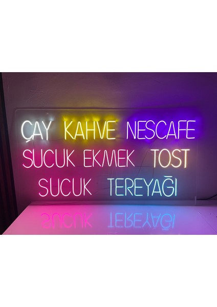 Neon LED Dekoratif Aydınlatma -Çay Kahve Nescafe Sucuk Ekmek Tost Tereyeağı, 130X70CM- modelleri