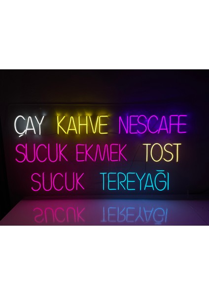 Neon LED Dekoratif Aydınlatma -Çay Kahve Nescafe Sucuk Ekmek Tost Tereyeağı, 130X70CM- fırsatları