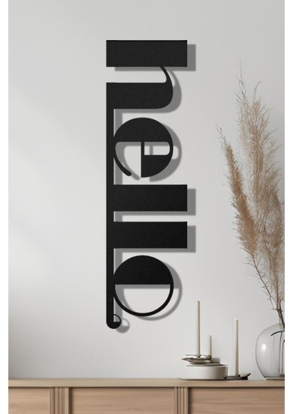 Imvulart Hello Metal Duvar Dekoru, Hello Yazısı, Ev Ofis Modern Dekorasyon, Siyah Duvar Dekoru, 48 x 13 cm