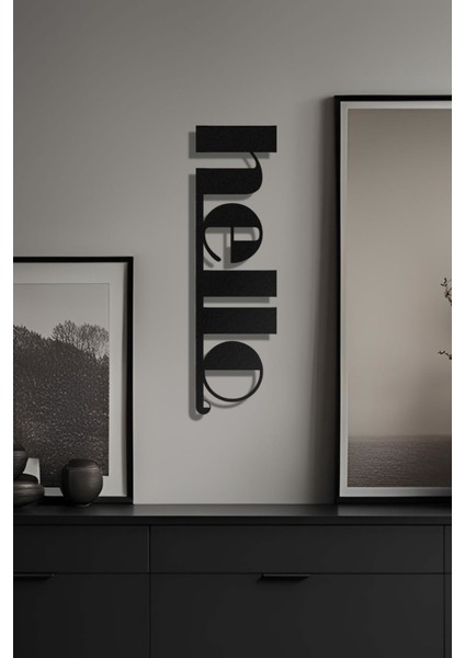 Imvulart Hello Metal Duvar Dekoru, Hello Yazısı, Ev Ofis Modern Dekorasyon, Siyah Duvar Dekoru, 48 x 13 cm modelleri