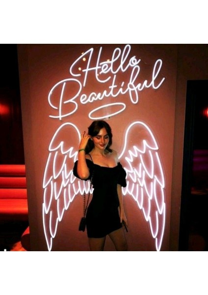Neon LED Dekoratif Aydınlatma -Hello Beautiful Melek Kanat(3parça), 90X45CM(TEKKANAT)-