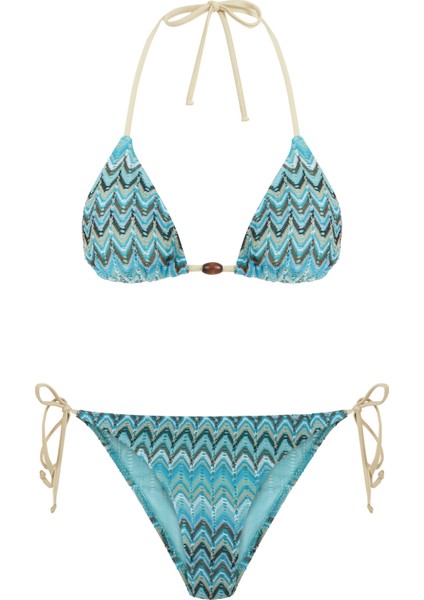 Renkli Desenli Triko Üçgen Bikini Takım