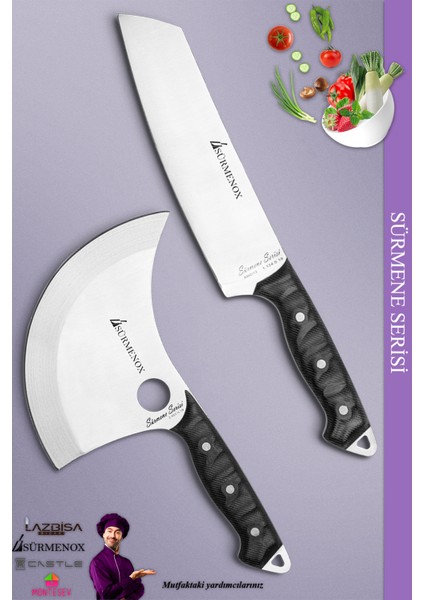 Sürmene Serisi Mutfak Şef Bıçak Seti Et Ekmek Börek Pizza Şef Bıçağı 2'li Set Siyah ( MFT-013 )