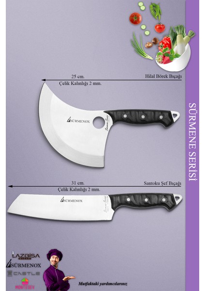 Sürmene Serisi Mutfak Şef Bıçak Seti Et Ekmek Börek Pizza Şef Bıçağı 2'li Set Siyah ( MFT-013 ) fiyatları