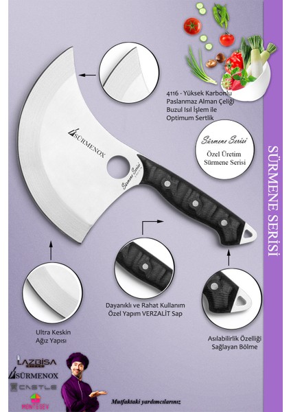 Sürmene Serisi Mutfak Şef Bıçak Seti Et Ekmek Börek Pizza Şef Bıçağı 2'li Set Siyah ( MFT-013 ) modelleri