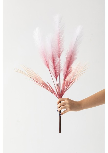 Yapay Tüylü Palmiye Yaprağı 75 cm 8 Dal Pembe