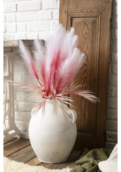 Yapay Tüylü Palmiye Yaprağı 75 cm 8 Dal Pembe