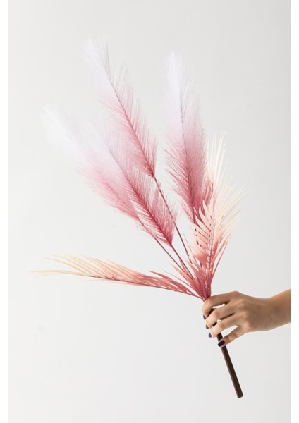 Yapay Tüylü Palmiye Yaprağı 75 cm 8 Dal Pembe