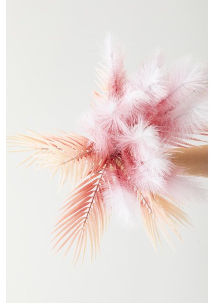 Yapay Tüylü Palmiye Yaprağı 75 cm 8 Dal Pembe