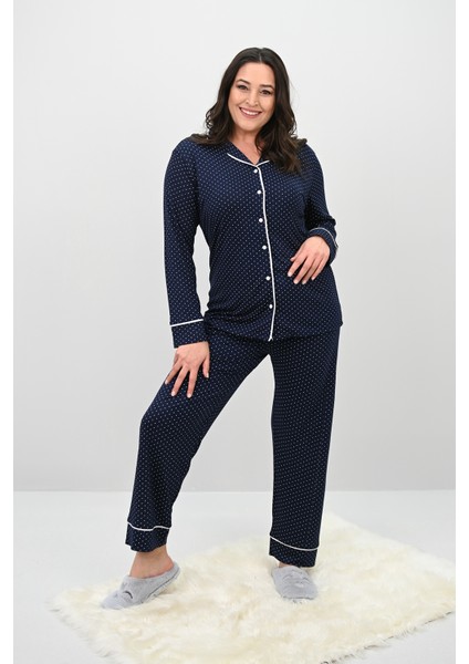 Kadın Büyük Beden Uzun Kollu Önden Düğmeli Pijama Takımı 4234-25 fiyatları