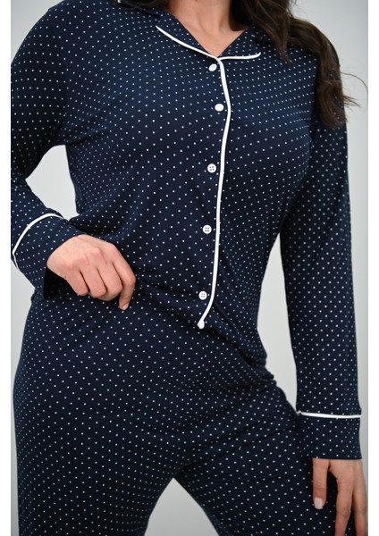 Kadın Büyük Beden Uzun Kollu Önden Düğmeli Pijama Takımı 4234-25 fırsatları