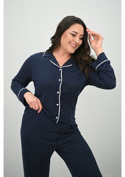 Kadın Büyük Beden Uzun Kollu Önden Düğmeli Pijama Takımı 4234-25 indirimleri