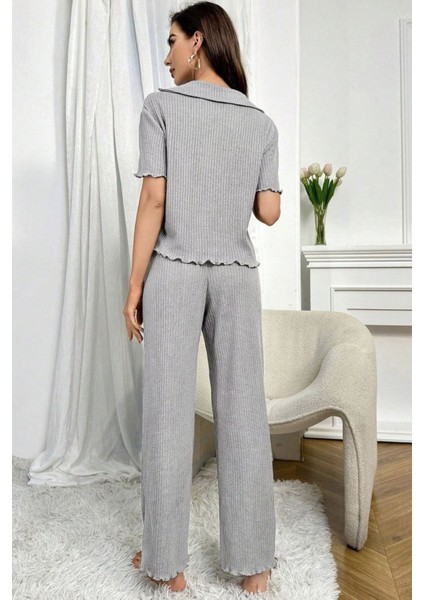 V Yaka Pamuklu Kısa Kollu Mevsimlik Pijama Takımı