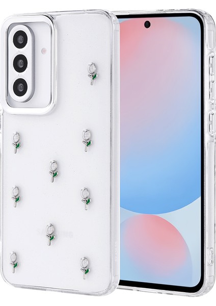 Samsung Galaxy A56 Kılıf Simli Glitter Lale Desenli Kapak