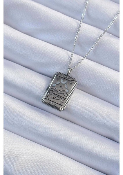 316L Çelik Zincir Eskitme Gümüş Renk Ay Figürlü Tarot Kolye - Lisinya