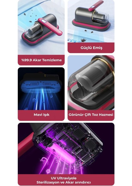 Şarjlı Kablosuz Yatak Kanepe Halı Toz Tüy Süpürge Uv Işınlı Ev El Vakum Temizleme Toz Giderme fiyatları