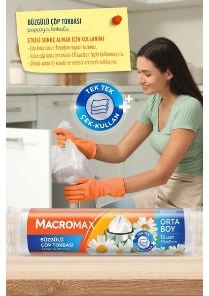 Büzgülü Papatya Çöp Torbası Orta Boy 15'li x 3 Adet