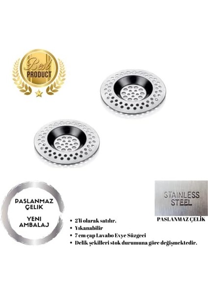 Çelik Mutfak Filtre Lavabo Süzgeci Küvet Tıkacı 2 Adet Evye EASYSO4030