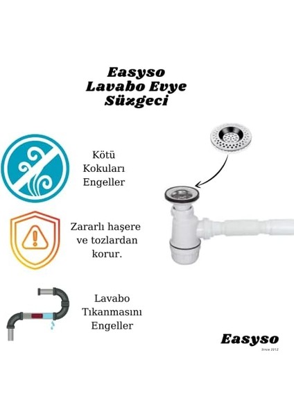 Çelik Mutfak Filtre Lavabo Süzgeci Küvet Tıkacı 2 Adet Evye EASYSO4030
