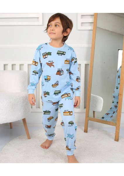 Erkek Çocuk Pamuklu Araba Desenli Pijama Takımı