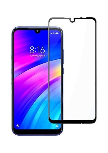 Xiaomi Redmi 7 Tam Kaplayan Temperli Cam Ekran Koruyucu Siyah