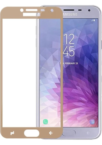 Samsung Galaxy J4 Uyumlu Full Kaplayan Temperli 5d Ekran Koruyucu Cam (Gold)