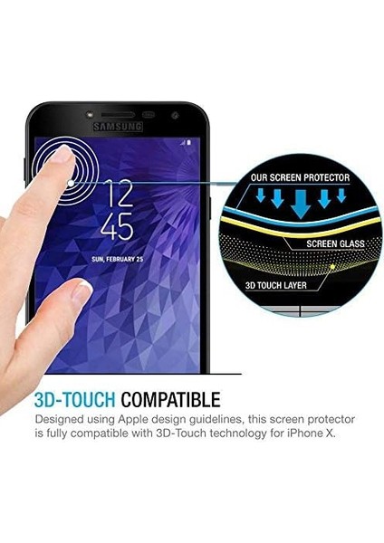 Samsung Galaxy J4 Uyumlu Full Kaplayan Temperli 5d Ekran Koruyucu Cam (Gold)