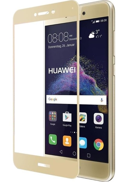 Huawei P9 Lite 2017 Uyumlu Full Kaplayan Temperli 5d Ekran Koruyucu Cam (Gold)