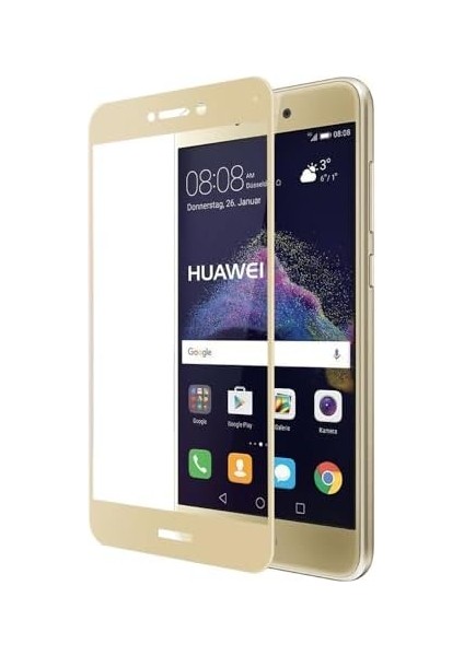 Huawei P9 Lite 2017 Uyumlu Full Kaplayan Temperli 5d Ekran Koruyucu Cam (Gold)