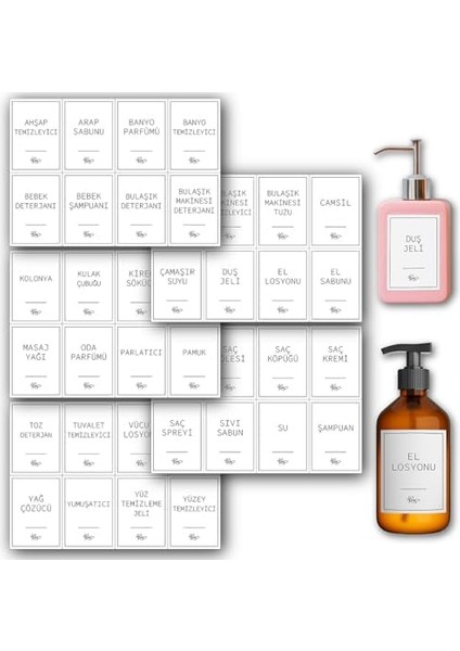 40 Parça Beyaz Banyo ve Mutfak Etiketi - Temizlik Malzemeleri Için Suya Dayanıklı Baskılı Sticker - Deterjan Kutusu Düzenleyici Kendinden Yapışkanlı Çıkartma Şişe Kutu Sabun Şampuan Etiketi (Beyaz)