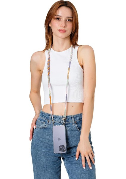 Lilac Rengarenk 110 cm El Örgüsü Telefon ve Çanta Askısı (Renkli)