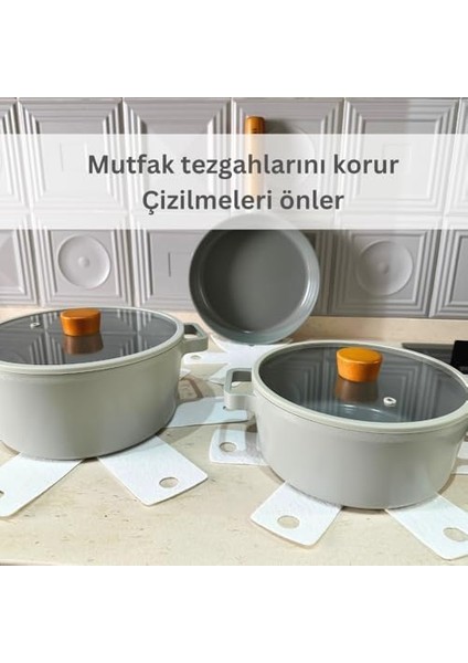12 Adet Tencere Tava Koruyucu Düzenleyici Çizilme Önleyici Set Beyaz