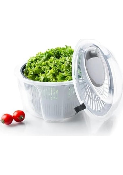 Pratik Salata Kurutucu, Sebze Yeşillik Marul Yıkama ve Kurutma Kabı Leğen Şeklinde Çevirmeli (Gri)