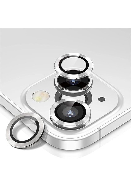 Apple iPhone 15 6.1 Inc 15 Plus 6.7 Kamera Koruma Lensi Alüminyum Çerçeveli Safir 9h Cam Apple iPhone 15-15 Plus Gümüş