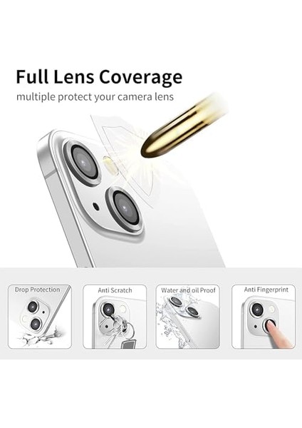 Apple iPhone 15 6.1 Inc 15 Plus 6.7 Kamera Koruma Lensi Alüminyum Çerçeveli Safir 9h Cam Apple iPhone 15-15 Plus Gümüş