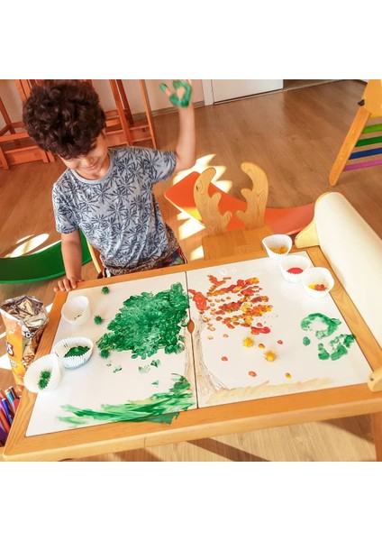 Woodnjoy Doğal Ahşap Duyusal Çocuk Aktivite Masası Oyun Masası ve Çocuk Çalışma Masası 1 Sandalye Seti(Rulo Aparalı ve Kırtasiye İstasyonlu) indirimleri